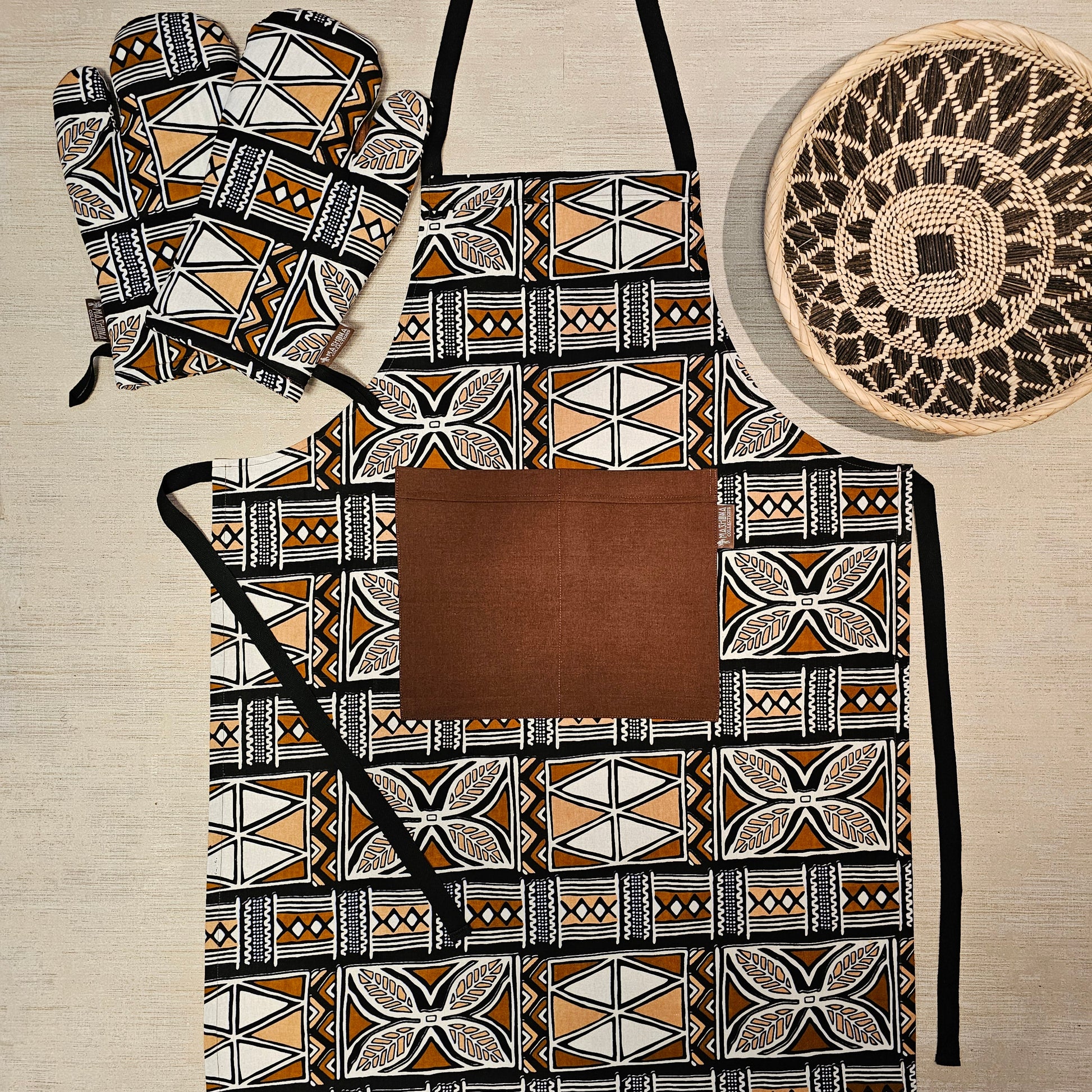 Handmade Apron and Matching Oven Gloves Set | 100% Cotton African Print Fabric-0