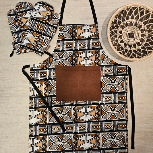 Handmade Apron and Matching Oven Gloves Set | 100% Cotton African Print Fabric-0