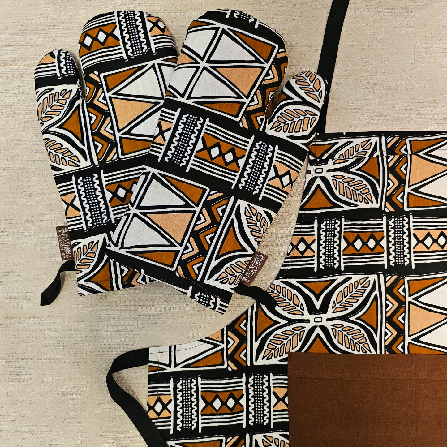 Handmade Apron and Matching Oven Gloves Set | 100% Cotton African Print Fabric-4