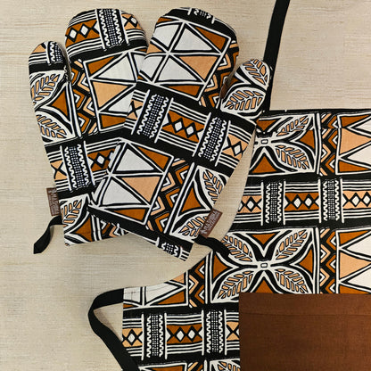 Handmade Apron and Matching Oven Gloves Set | 100% Cotton African Print Fabric-4