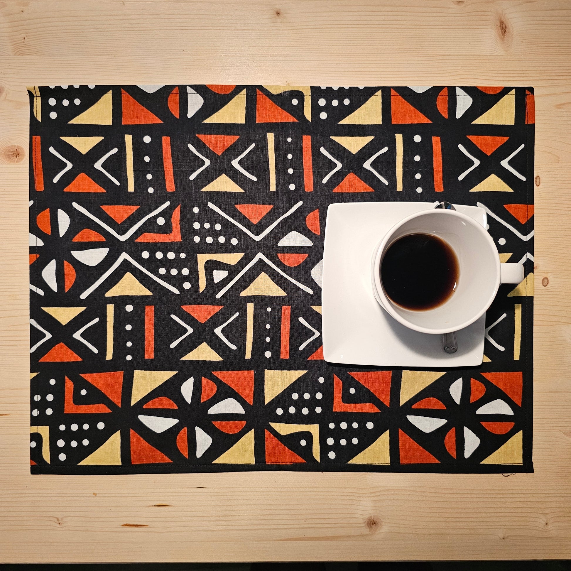 Handmade Table Runner and Set of 4 Placemats | African Print "Mudcloth" Bogolan Inspired Print Made from 100% African Print Fabric-1