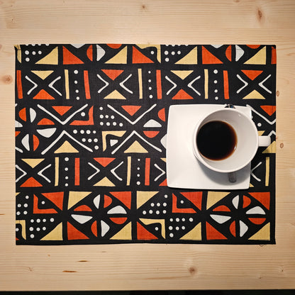 Handmade Table Runner and Set of 4 Placemats | African Print "Mudcloth" Bogolan Inspired Print Made from 100% African Print Fabric-1