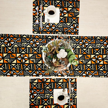 Handmade Table Runner and Set of 4 Placemats | African Print "Mudcloth" Bogolan Inspired Print Made from 100% African Print Fabric-0