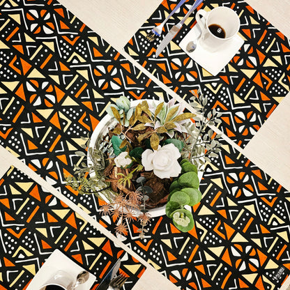 Handmade Table Runner and Set of 4 Placemats | African Print "Mudcloth" Bogolan Inspired Print Made from 100% African Print Fabric-2