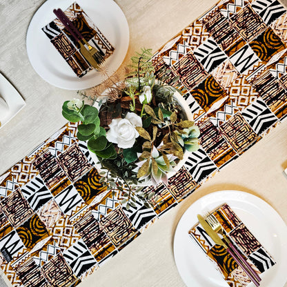 Handmade Table Runner and Set of 8 Napkins | African Print "Mudcloth" Bogolan Inspired Print Made from 100% African Print Fabric-4