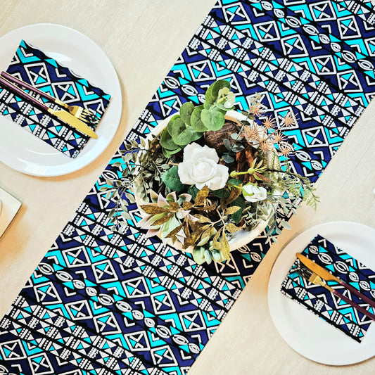 Handmade Table Runner and Set of 8 Napkins | African Print "Mudcloth" Bogolan Inspired Print Made from 100% African Print Fabric (Copy)-0