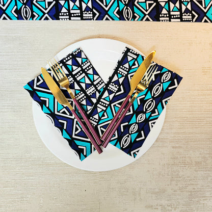 Handmade Table Runner and Set of 8 Napkins | African Print "Mudcloth" Bogolan Inspired Print Made from 100% African Print Fabric (Copy)-3