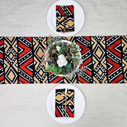 Handmade Table Runner and Set of 8 Napkins | African Print Bogolan Inspired Print Made from 100% African Print Fabric-0