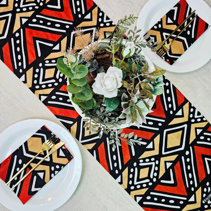 Handmade Table Runner and Set of 8 Napkins | African Print Bogolan Inspired Print Made from 100% African Print Fabric-1