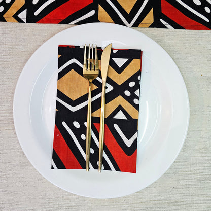 Handmade Table Runner and Set of 8 Napkins | African Print Bogolan Inspired Print Made from 100% African Print Fabric-2