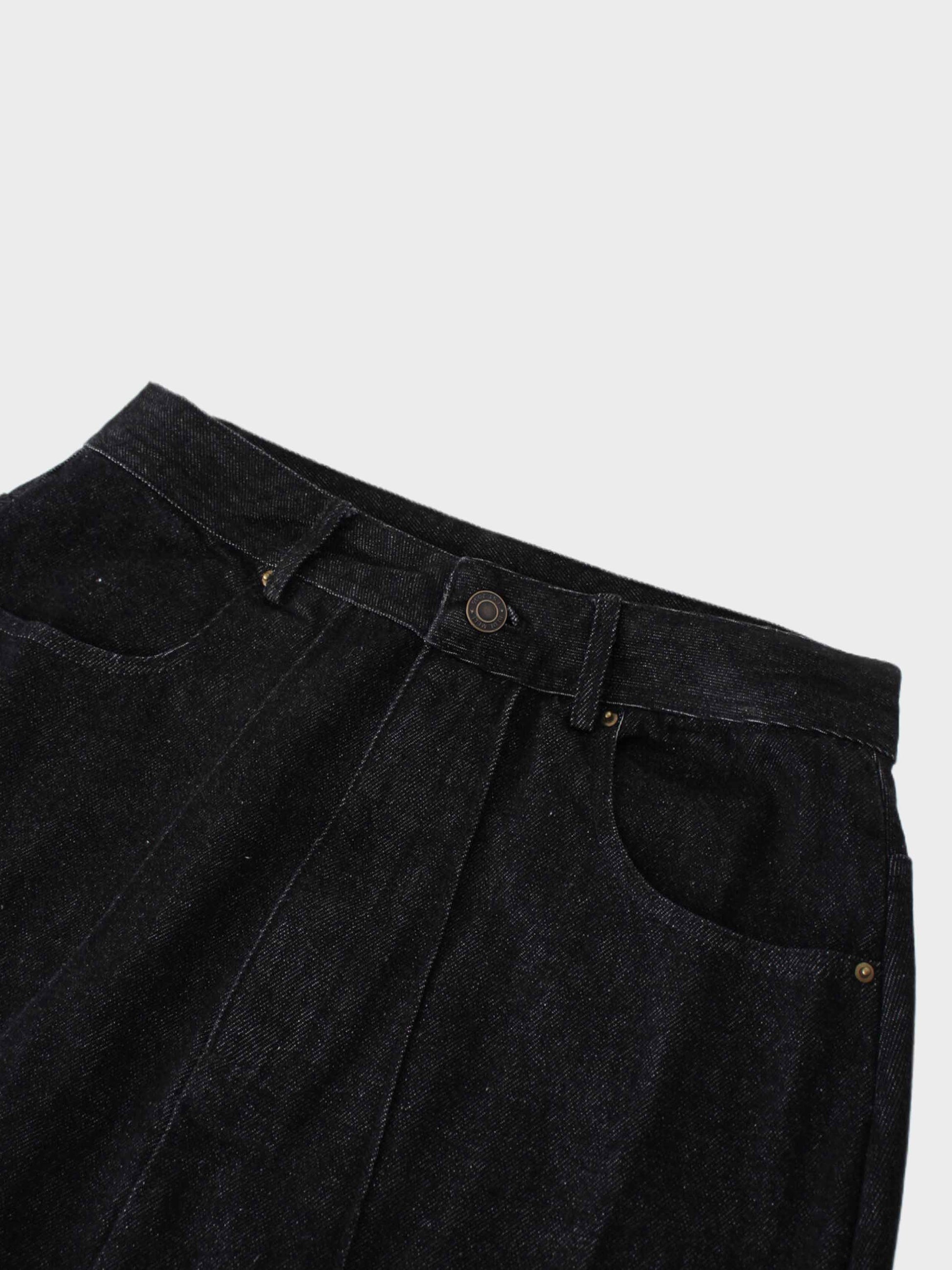 Denim Seamed Skirt-Deep Black-2
