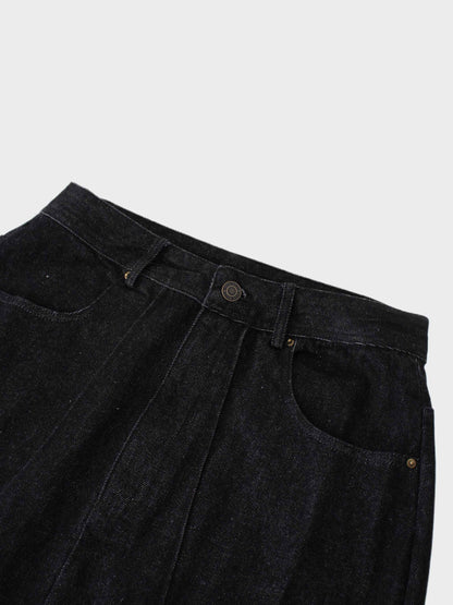 Denim Seamed Skirt-Deep Black-2