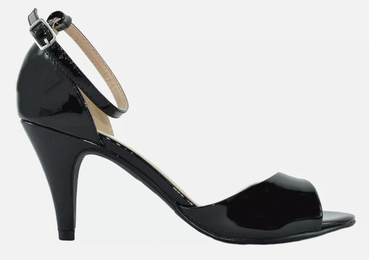 CityClassified Women Ankle Strap Heel Open Toe Black Patent Dress Sandals TUPPER-1