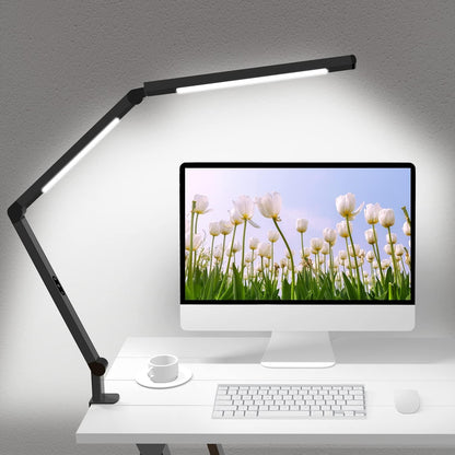 LED Desk Lamp with Clamp, Architect Desk Lamp with Dual Light and Adjustable Swing Arm, Clip-On Eye-Care 4 CCT Modes & 5 Brightness Levels Table Light Modern Computer Lighting for Home Office-0