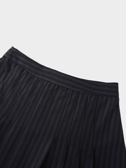 Herringbone Front Pleat Skirt-Grey/Black-3