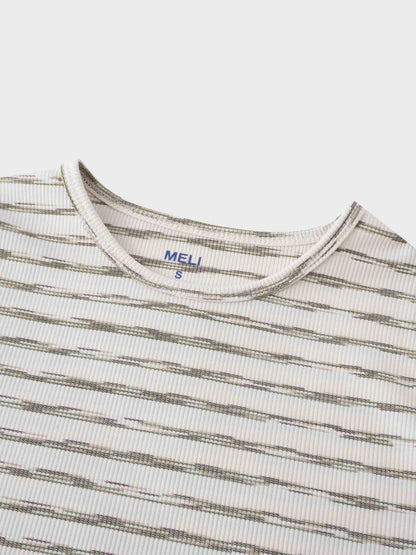 Multi Striped Ribbed Crew-Space Dye Olive-3
