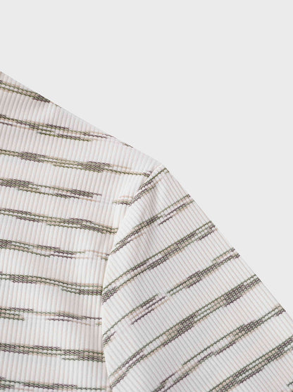 Multi Striped Ribbed Crew-Space Dye Olive-4