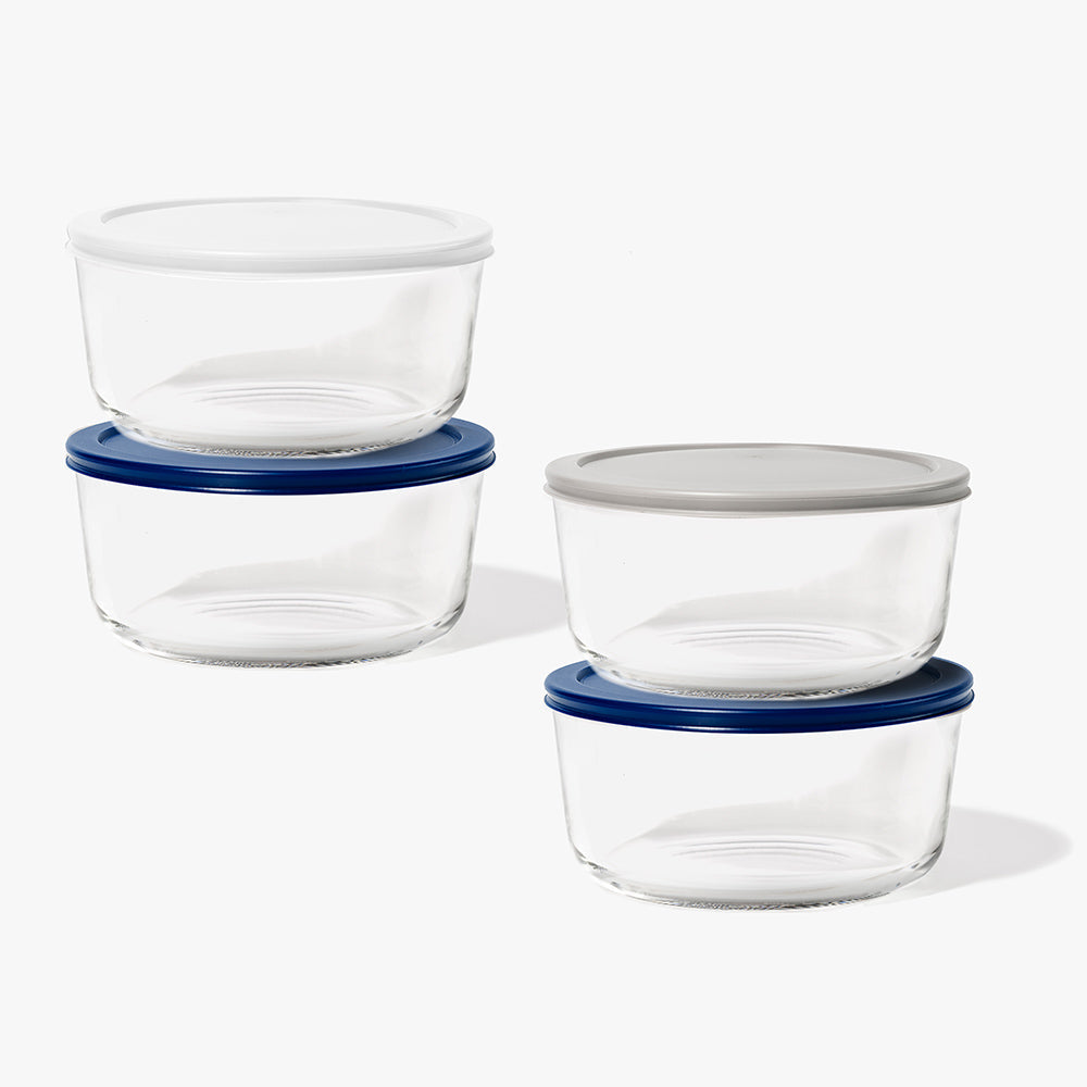 8 Piece (6.55 Cup / 52oz) Round Glass Food Storage Container Set (4 Containers + 4 Lids) with Bonus Lids-1