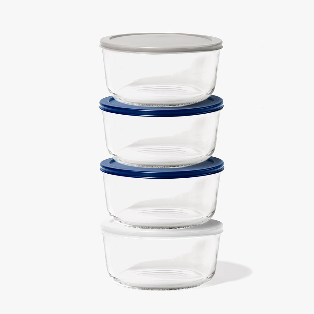 8 Piece (6.55 Cup / 52oz) Round Glass Food Storage Container Set (4 Containers + 4 Lids) with Bonus Lids-2