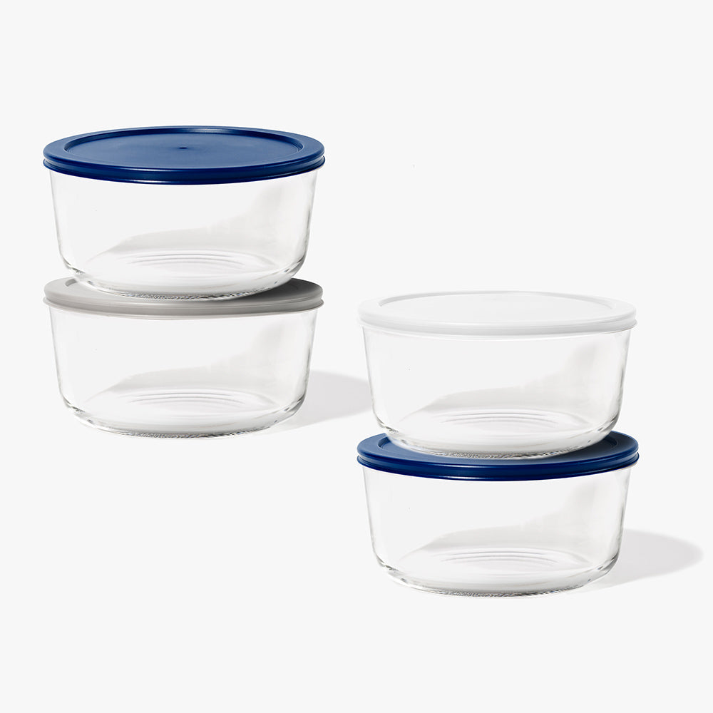 8 Piece (6.55 Cup / 52oz) Round Glass Food Storage Container Set (4 Containers + 4 Lids) with Bonus Lids-1