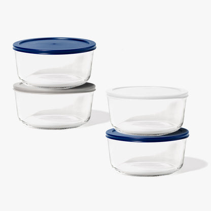 8 Piece (6.55 Cup / 52oz) Round Glass Food Storage Container Set (4 Containers + 4 Lids) with Bonus Lids-1
