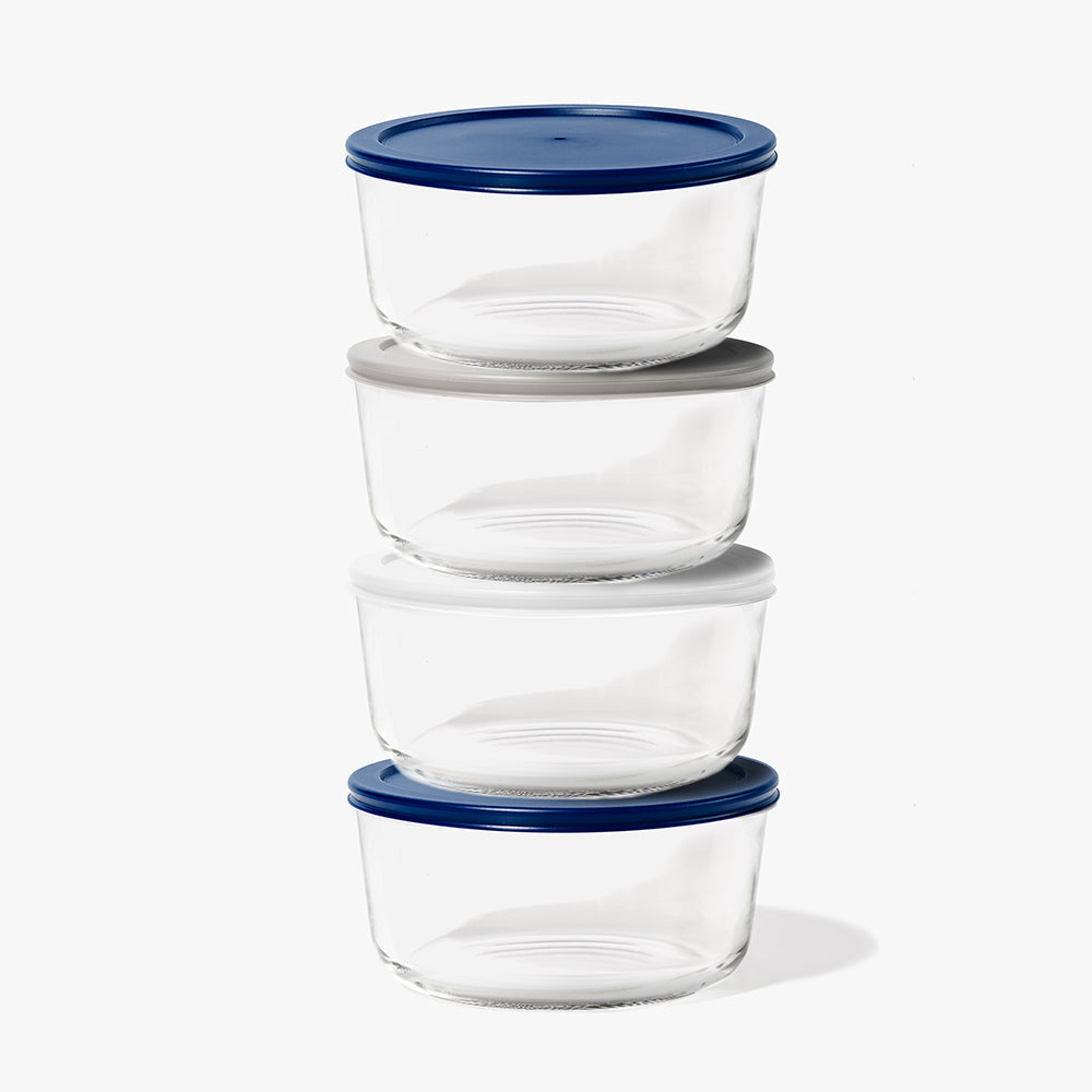 8 Piece (6.55 Cup / 52oz) Round Glass Food Storage Container Set (4 Containers + 4 Lids) with Bonus Lids-2