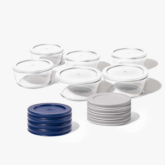 12 Piece (4 Cup / 32oz) Round Glass Food Storage Container Set (6 Containers + 6 Lids) with Bonus Lids-0