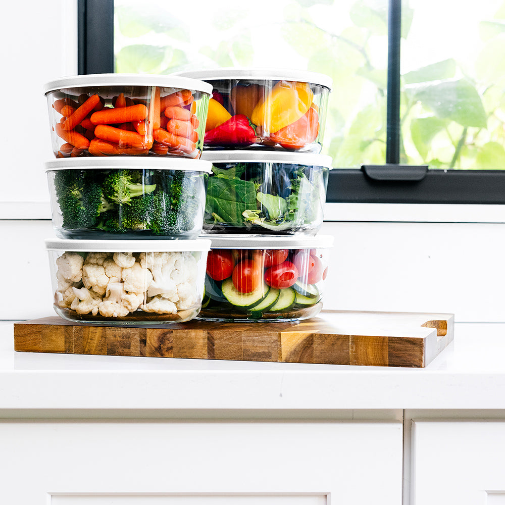 12 Piece (4 Cup / 32oz) Round Glass Food Storage Container Set (6 Containers + 6 Lids) with Bonus Lids-3