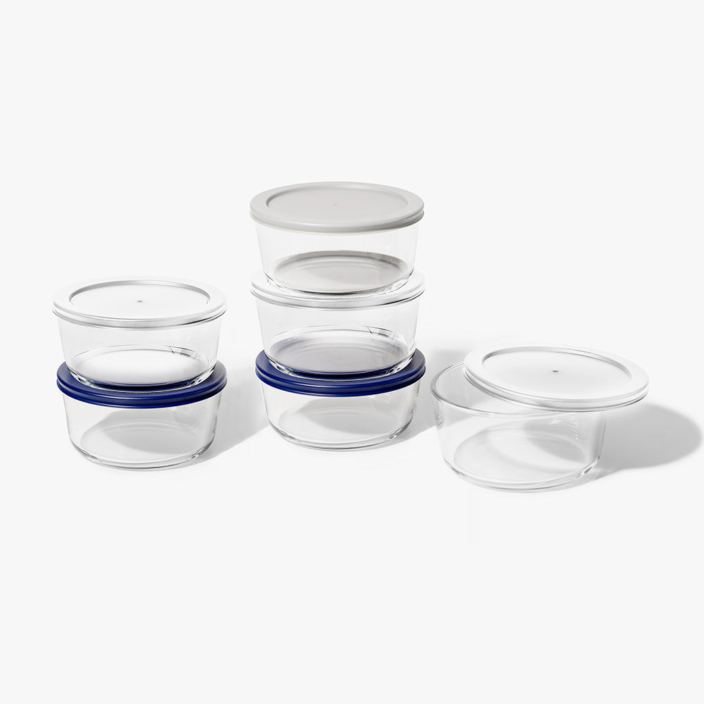 12 Piece (4 Cup / 32oz) Round Glass Food Storage Container Set (6 Containers + 6 Lids) with Bonus Lids-1