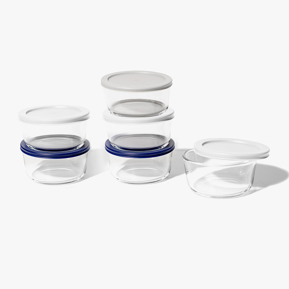 12 Piece (2 Cup / 16oz) Round Glass Food Storage Container Set (6 Containers + 6 Lids) with Bonus Lids-1