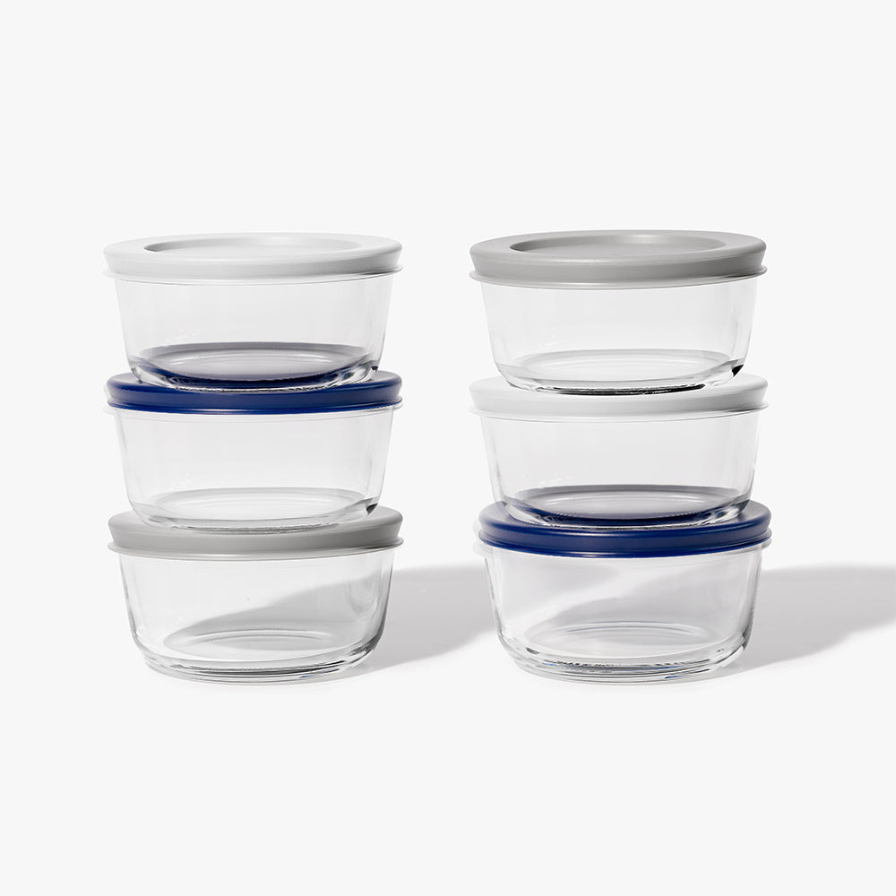 12 Piece (2 Cup / 16oz) Round Glass Food Storage Container Set (6 Containers + 6 Lids) with Bonus Lids-3