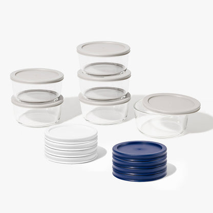 12 Piece (4 Cup / 32oz) Round Glass Food Storage Container Set (6 Containers + 6 Lids) with Bonus Lids-0