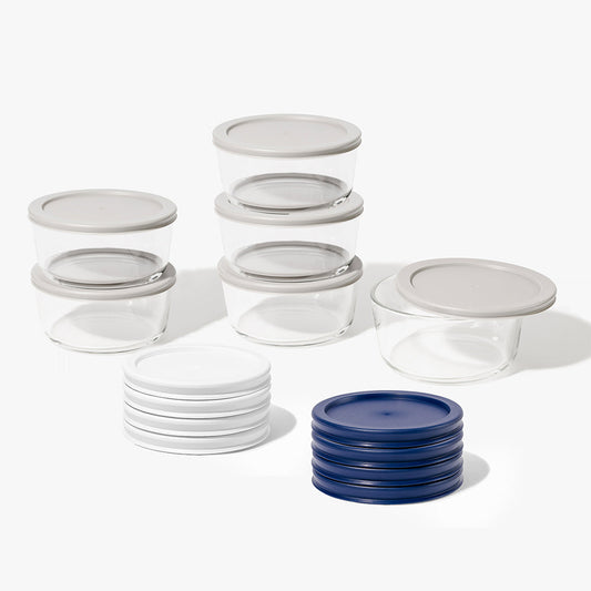 12 Piece (4 Cup / 32oz) Round Glass Food Storage Container Set (6 Containers + 6 Lids) with Bonus Lids-0