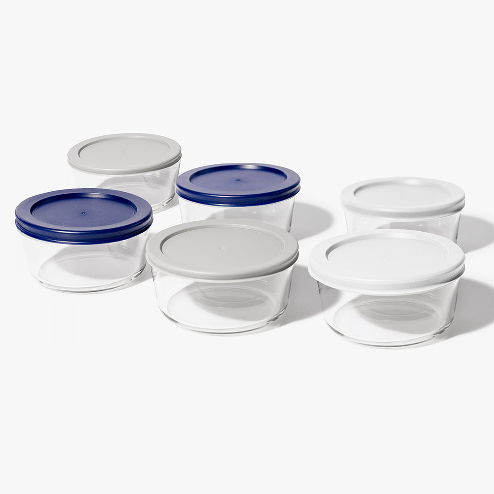 12 Piece (4 Cup / 32oz) Round Glass Food Storage Container Set (6 Containers + 6 Lids) with Bonus Lids-1