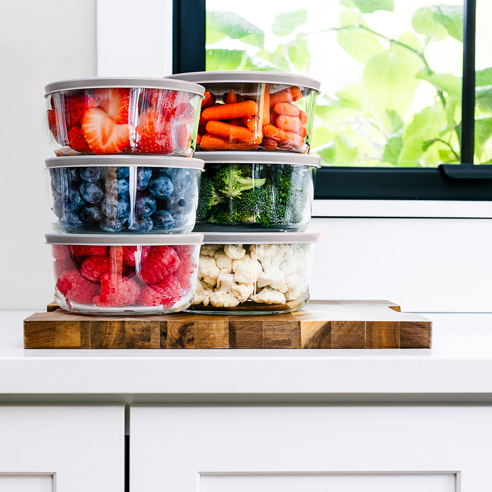 12 Piece (4 Cup / 32oz) Round Glass Food Storage Container Set (6 Containers + 6 Lids) with Bonus Lids-2