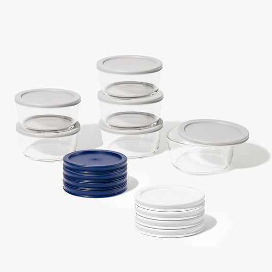 12 Piece (2 Cup / 16oz) Round Glass Food Storage Container Set (6 Containers + 6 Lids) with Bonus Lids-0