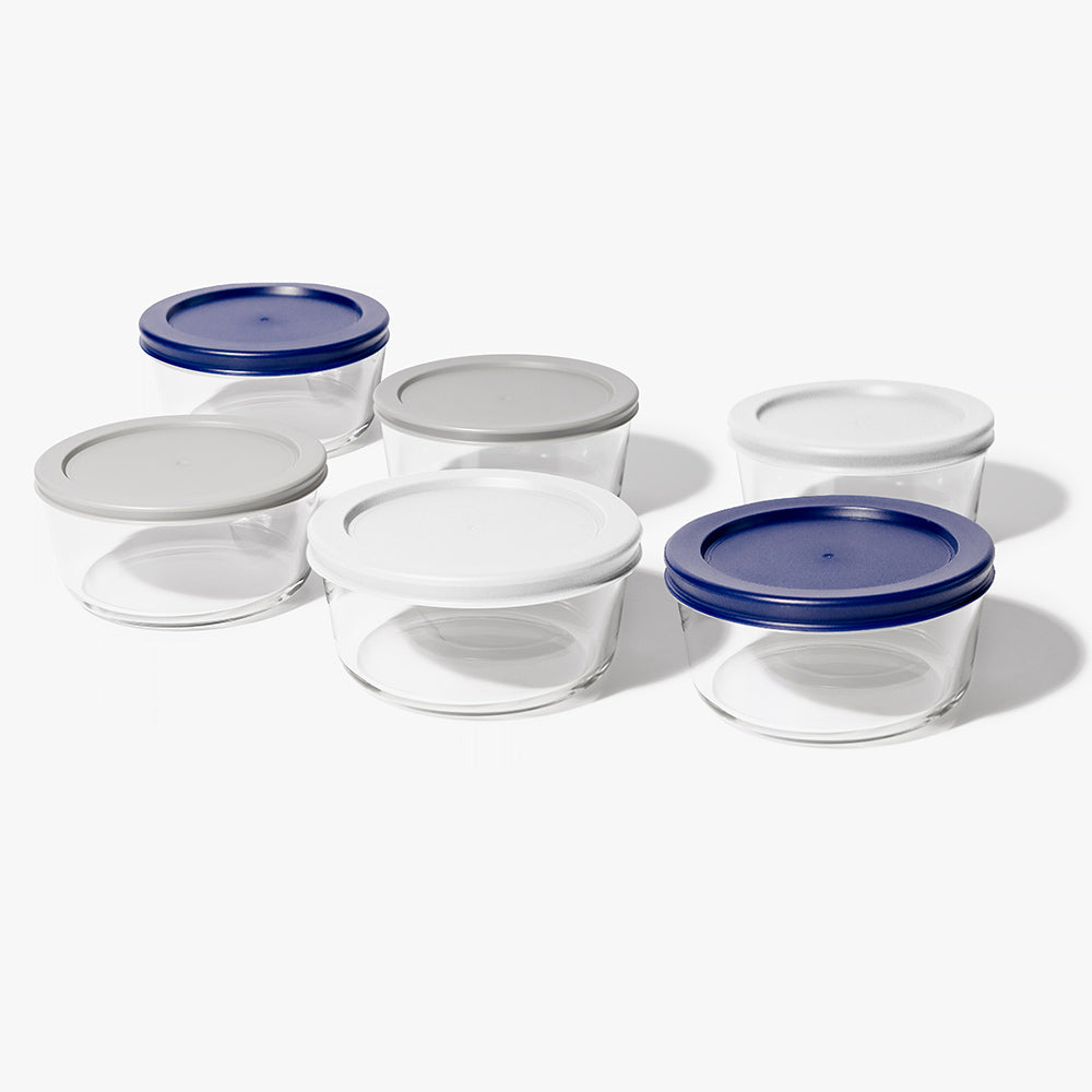 12 Piece (2 Cup / 16oz) Round Glass Food Storage Container Set (6 Containers + 6 Lids) with Bonus Lids-2