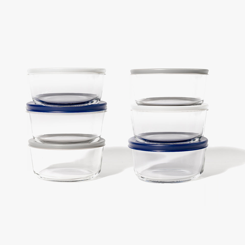 12 Piece (2 Cup / 16oz) Round Glass Food Storage Container Set (6 Containers + 6 Lids) with Bonus Lids-4