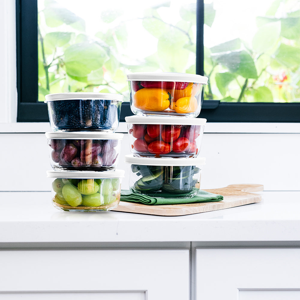 12 Piece (2 Cup / 16oz) Round Glass Food Storage Container Set (6 Containers + 6 Lids) with Bonus Lids-1