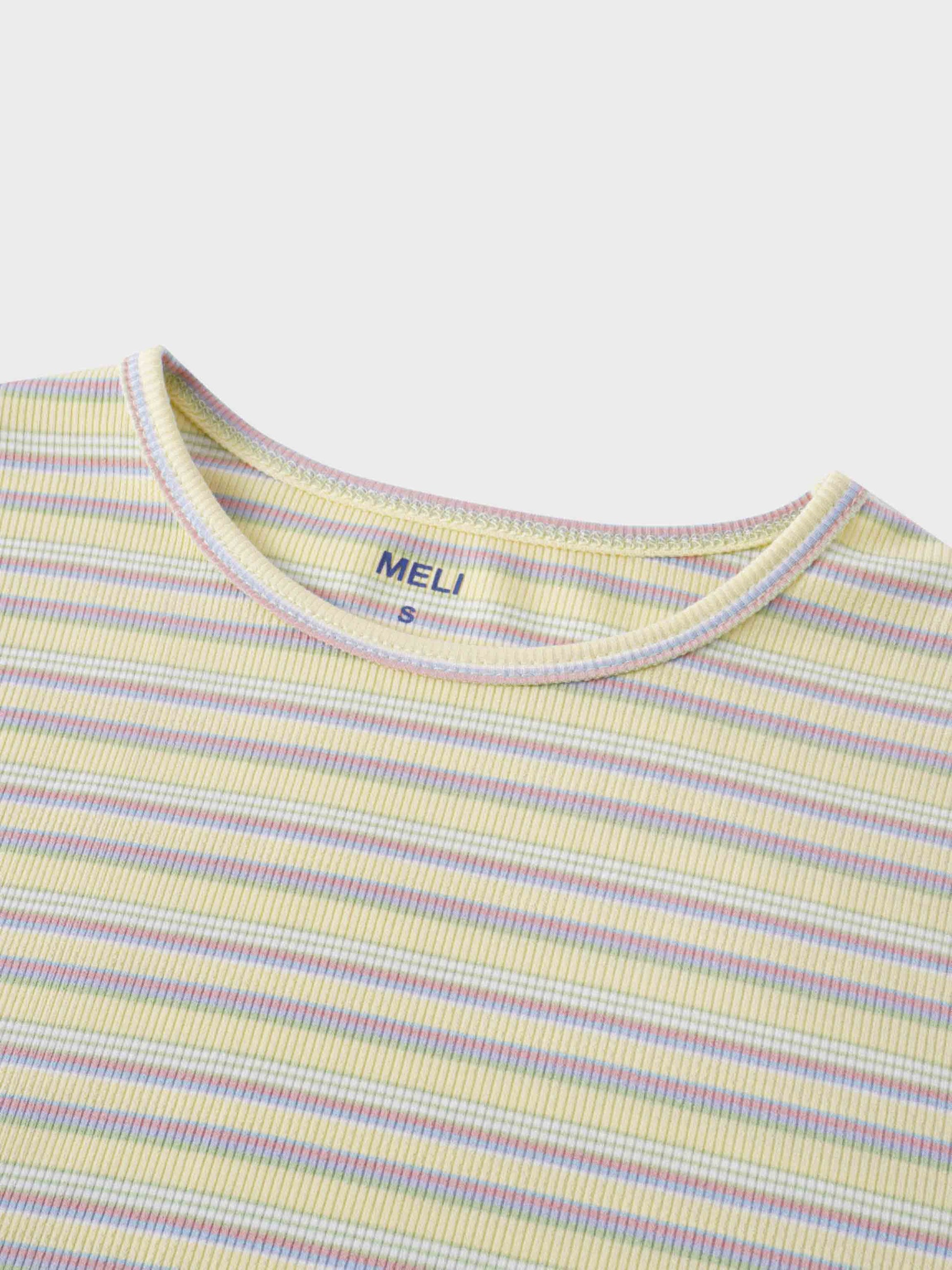 Multi Striped Ribbed Crew-Yellow-2