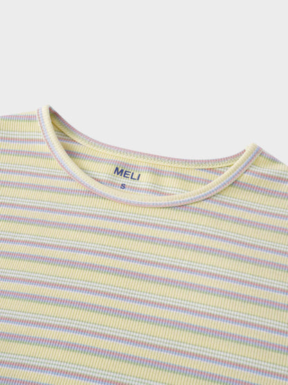 Multi Striped Ribbed Crew-Yellow-2