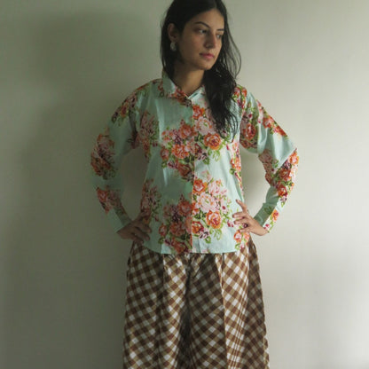 Brown Plaid Wide Legged Elastic Pajamas-1