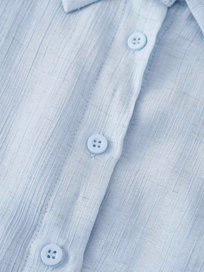 Collared A-Line Shirtdress-Soft Pleat Light Blue-4
