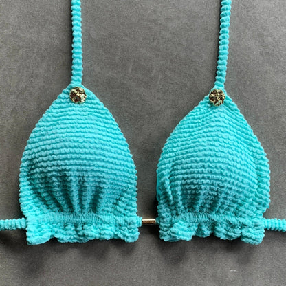 Curazao Blue Textured Triangle Frill Bikini Top-1