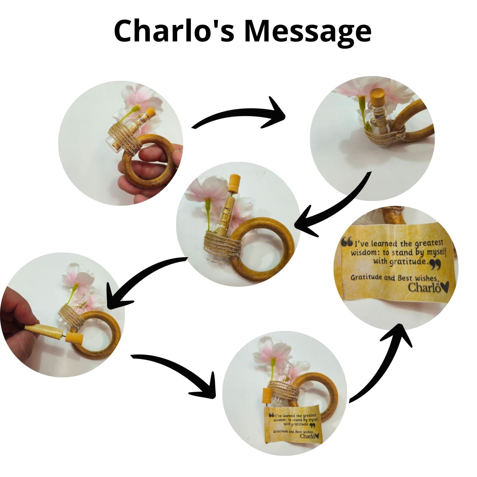 Charlo's Pink Cherry Blossom Message Napkin Rings Good Vibes Funny for Party Wedding Dinner Table Decor-4