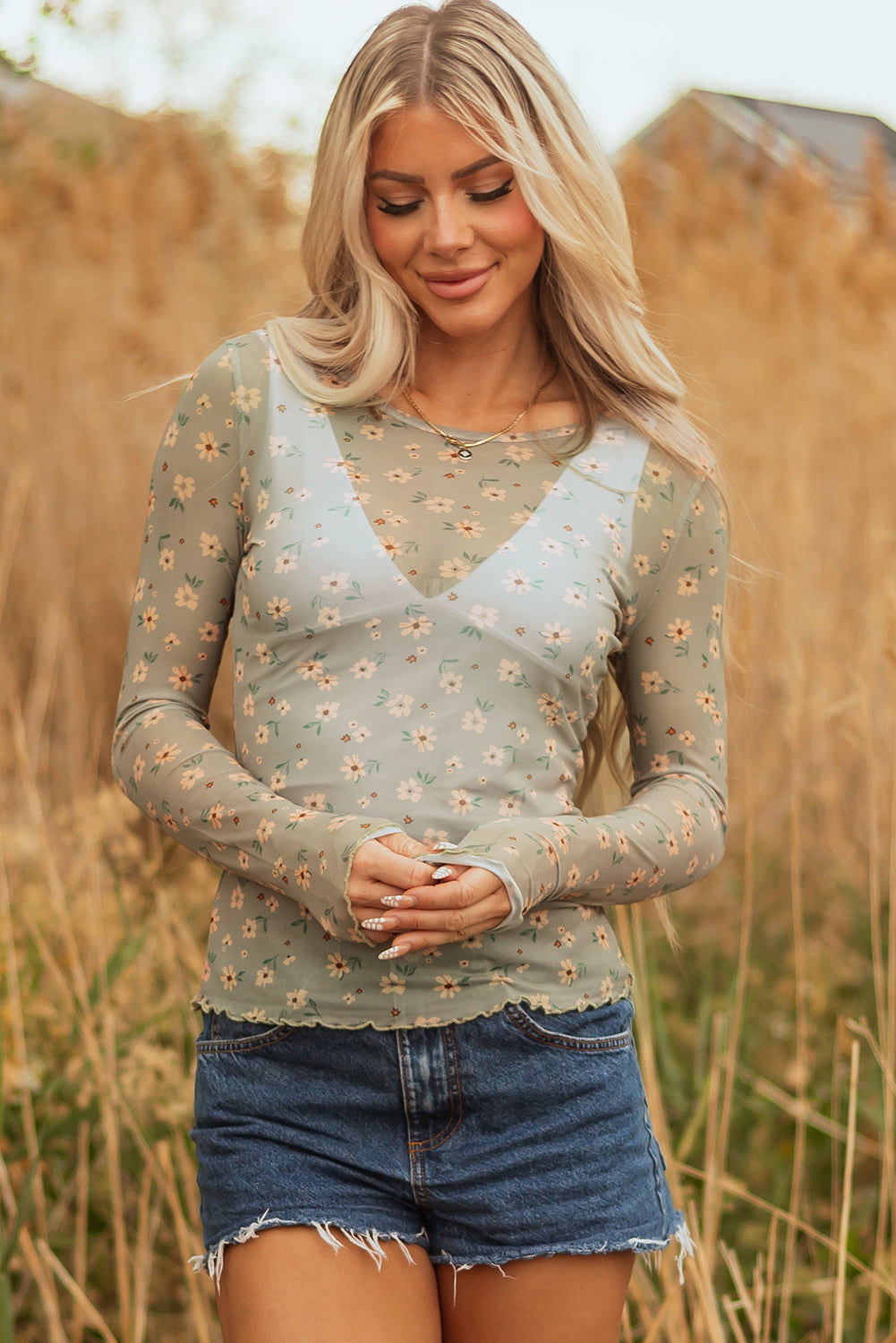 Amber Vintage Floral Mesh Long Sleeve Top-4