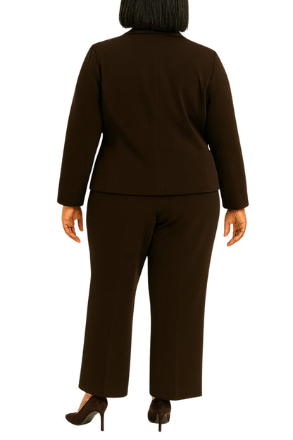 Danillo Pantsuit Notched Lapel Collar Long Sleeves Flap Pocket Top with Mid-Rise Waist Straight-Leg Pants (Plus Size)-1