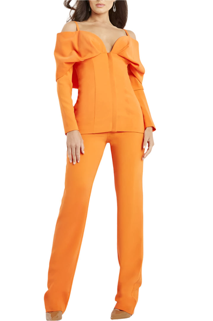Jovani cold shoulder long sleeve solid scuba crepe evening pantsuit-0