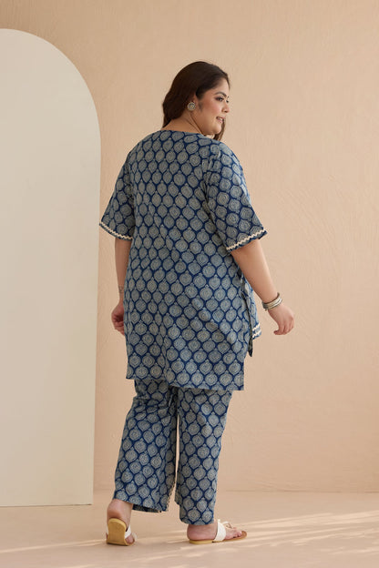 Indigo Blue Ethnic Boota Cotton Co-ord Set-3