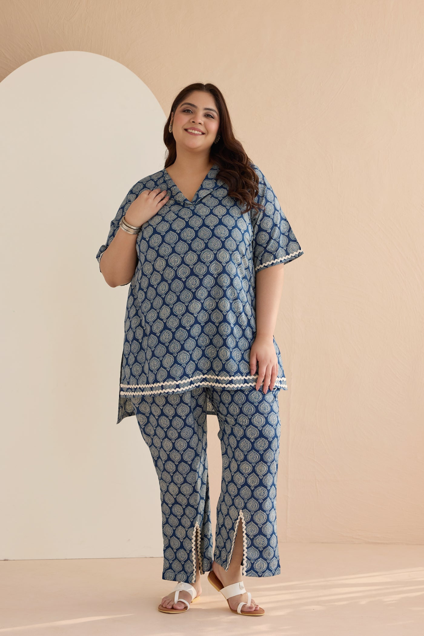 Indigo Blue Ethnic Boota Cotton Co-ord Set-0